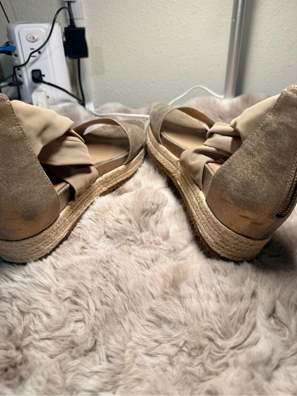 Eileen Fisher Zoe Metallic Leather Mesh Espadrille Platform Sandals Wedge